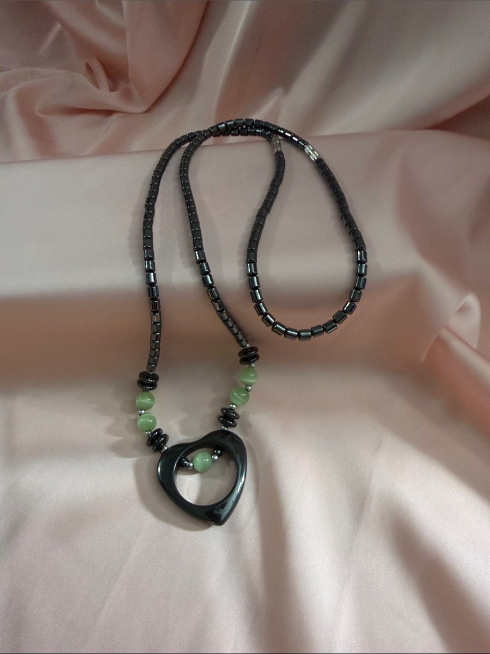 Black and Green Heart Pendant Necklace